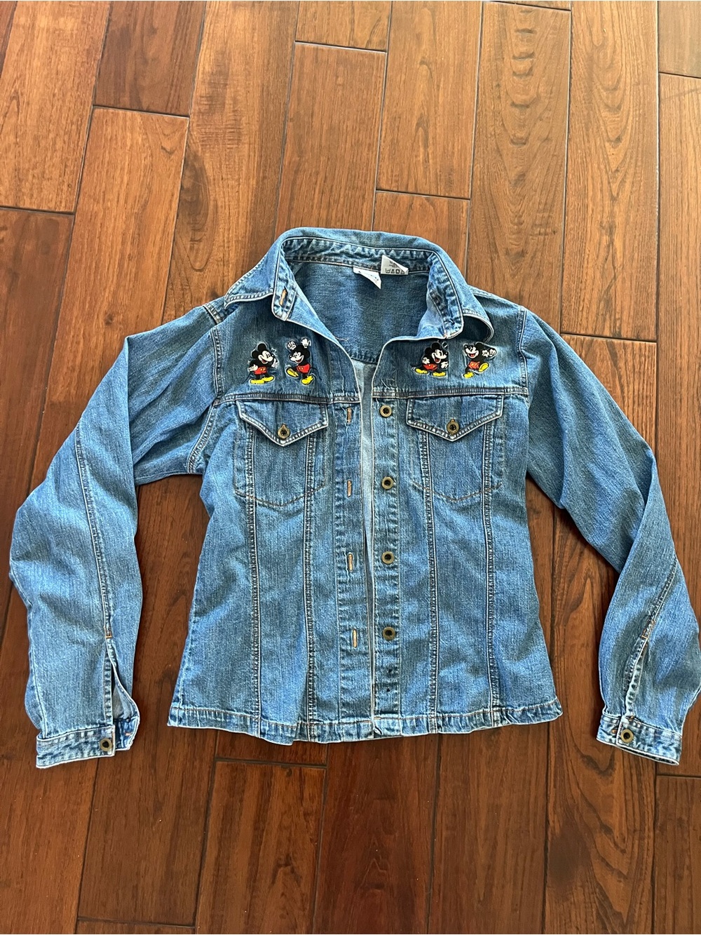 Vintage Disney Denim Jacket with Mickey Mouse Embroidered Patches